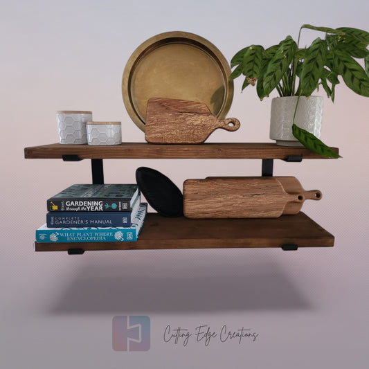 Rustic Scaffold Board Shelf with Brackets — Handmade from Reclaimed Timber