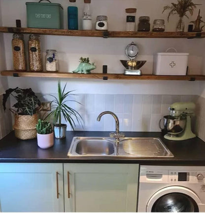 Rustic reclaimed scaffold board shelf, chunky wood, handmade in the UK, no brackets supplied.