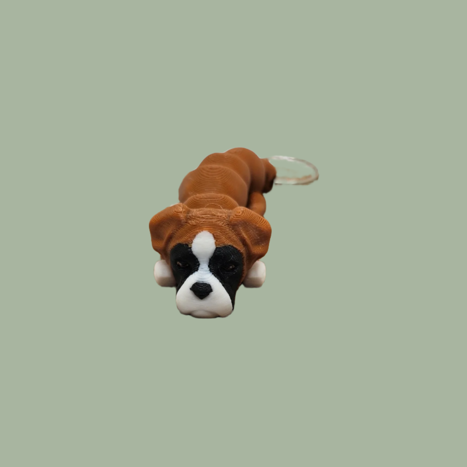 Medium brown and white articulated dog keyring, Boxer dog style