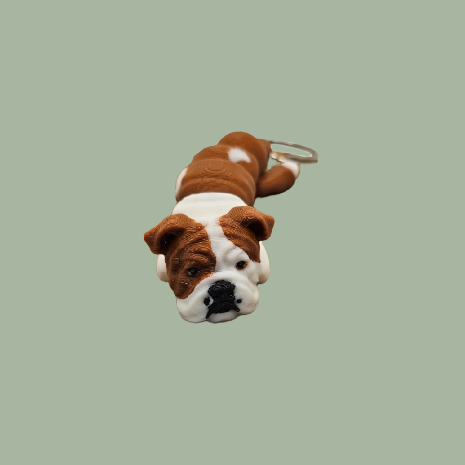 Medium brown and white patch articulated dog keyring bulldog style