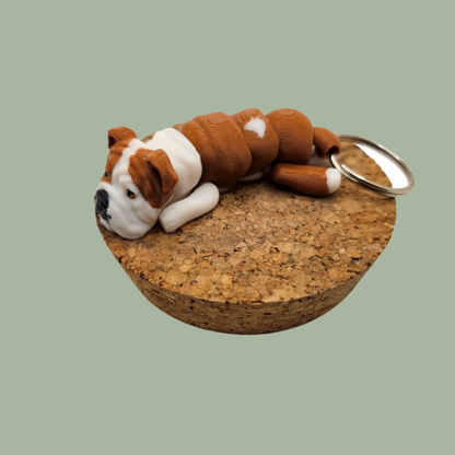 Medium brown and white patch articulated dog keyring, Bulldog style