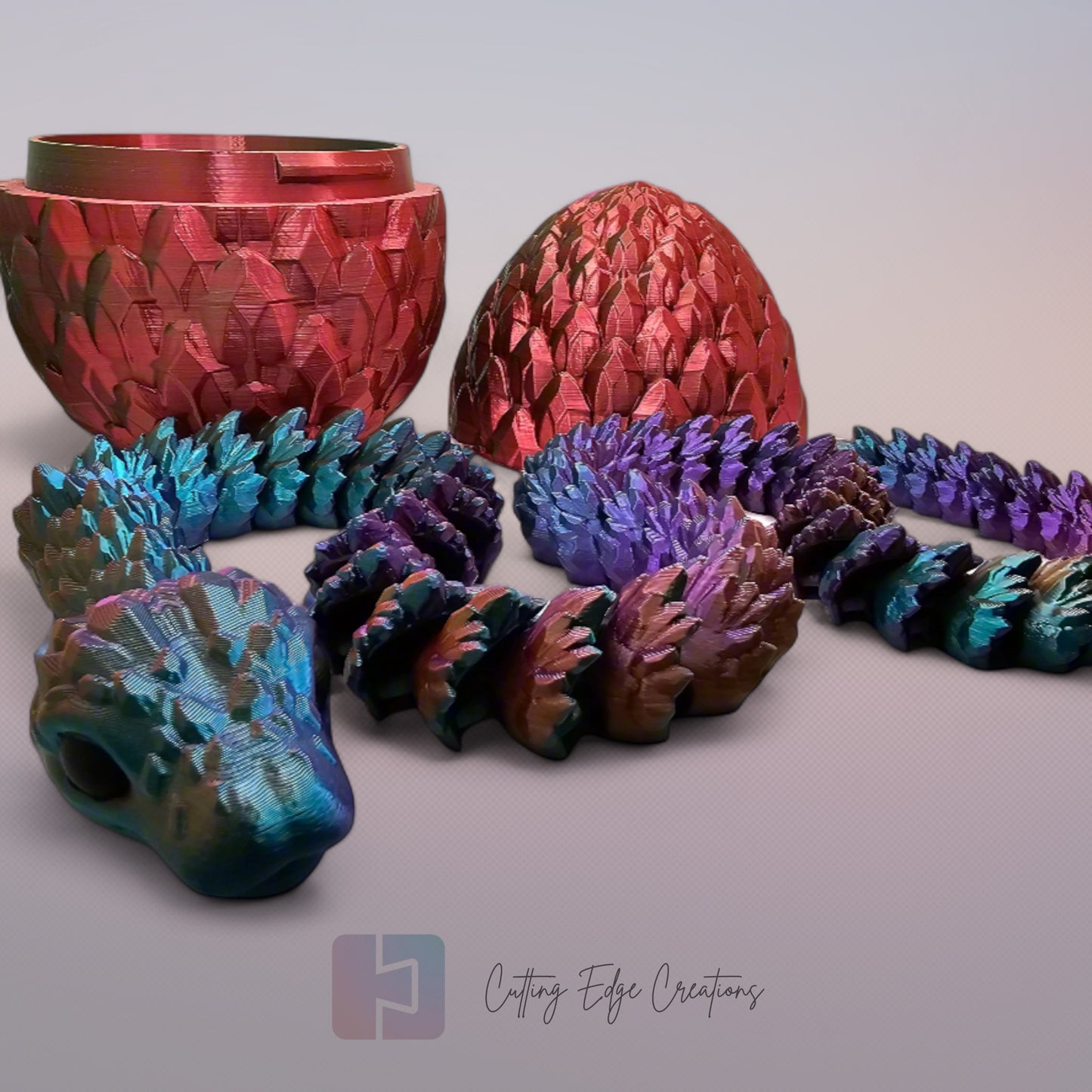 3D-Printed Snake Figurine with Decorative Egg