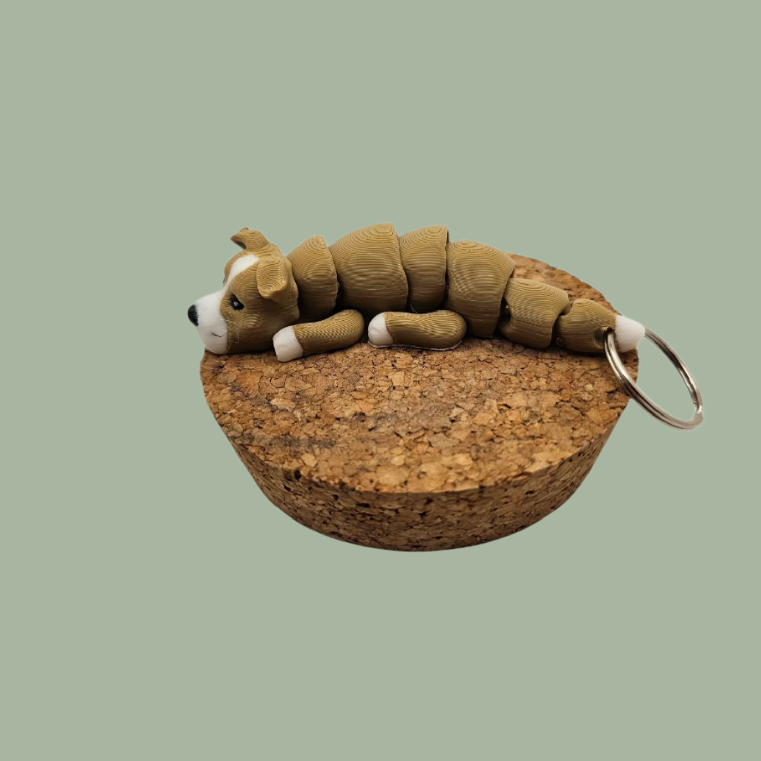 Light brown and white articulated dog keyring with folded ears