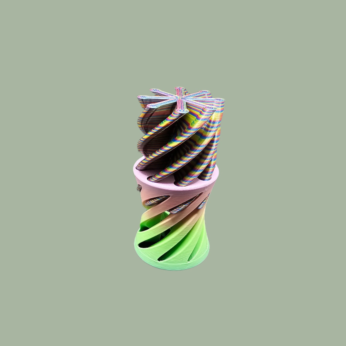 3D-printed Infinity Tubes in pastel and rainbow colours, featuring a spiral fidget design. Small, portable sensory toy made in the UK for stress relief and endless fidgeting