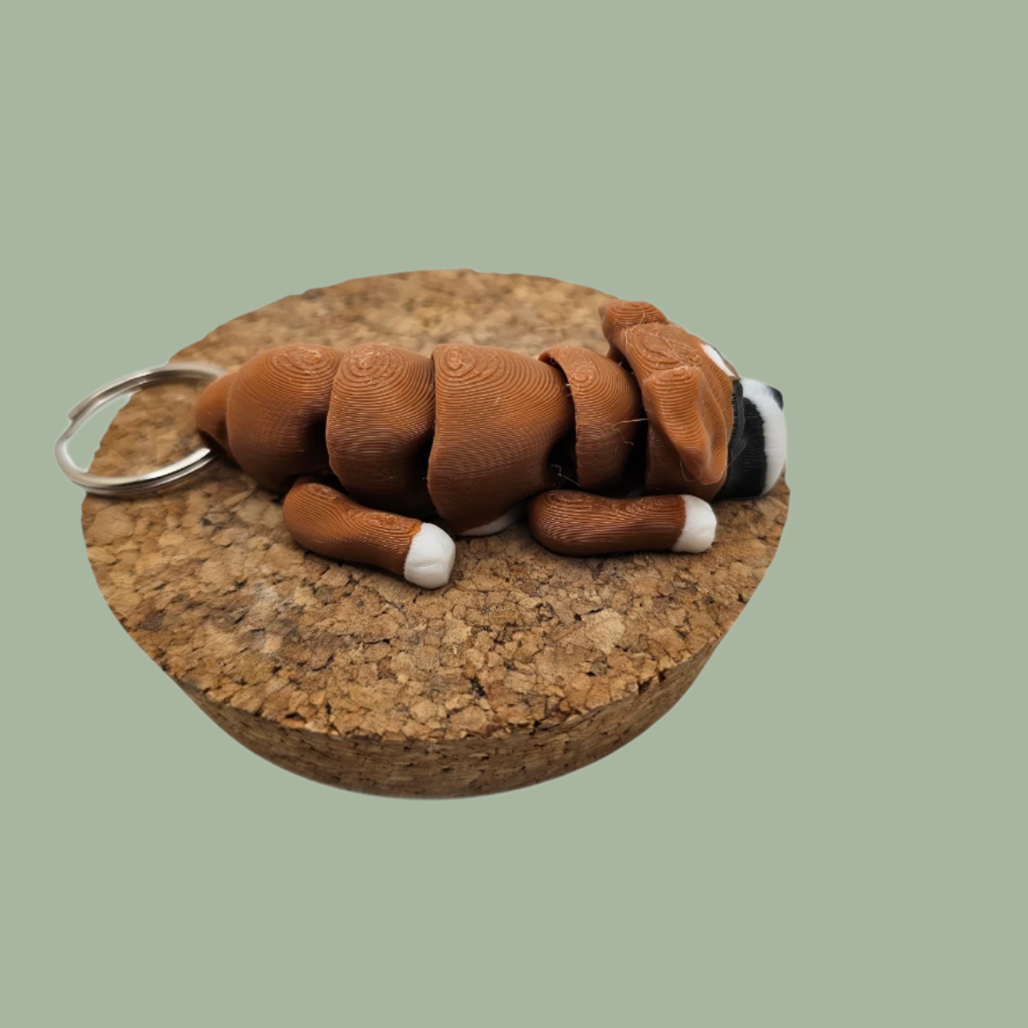 Medium brown, black, and white articulated dog keyring, Boxer style