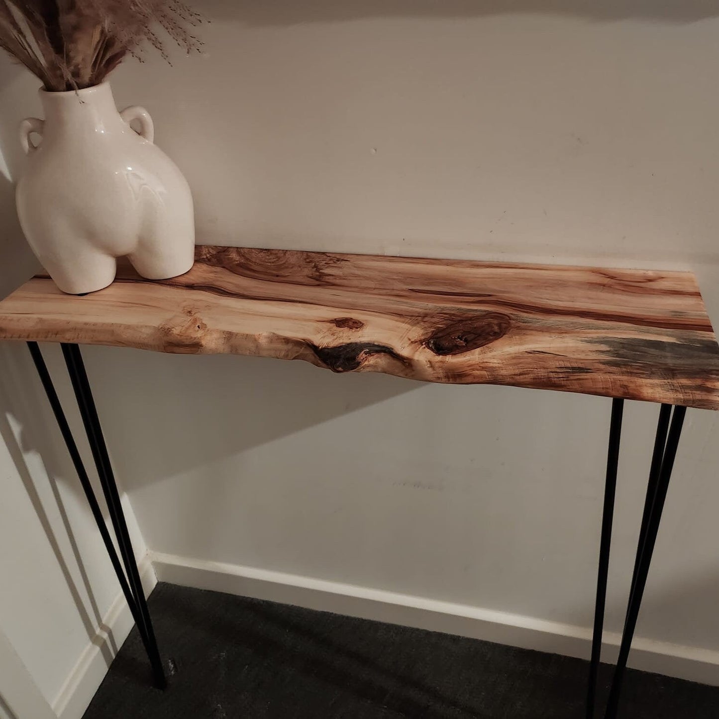 Stunning Live Edge Solid Spalted Horse Chestnut Entryway Table made from beautiful English Hardwood