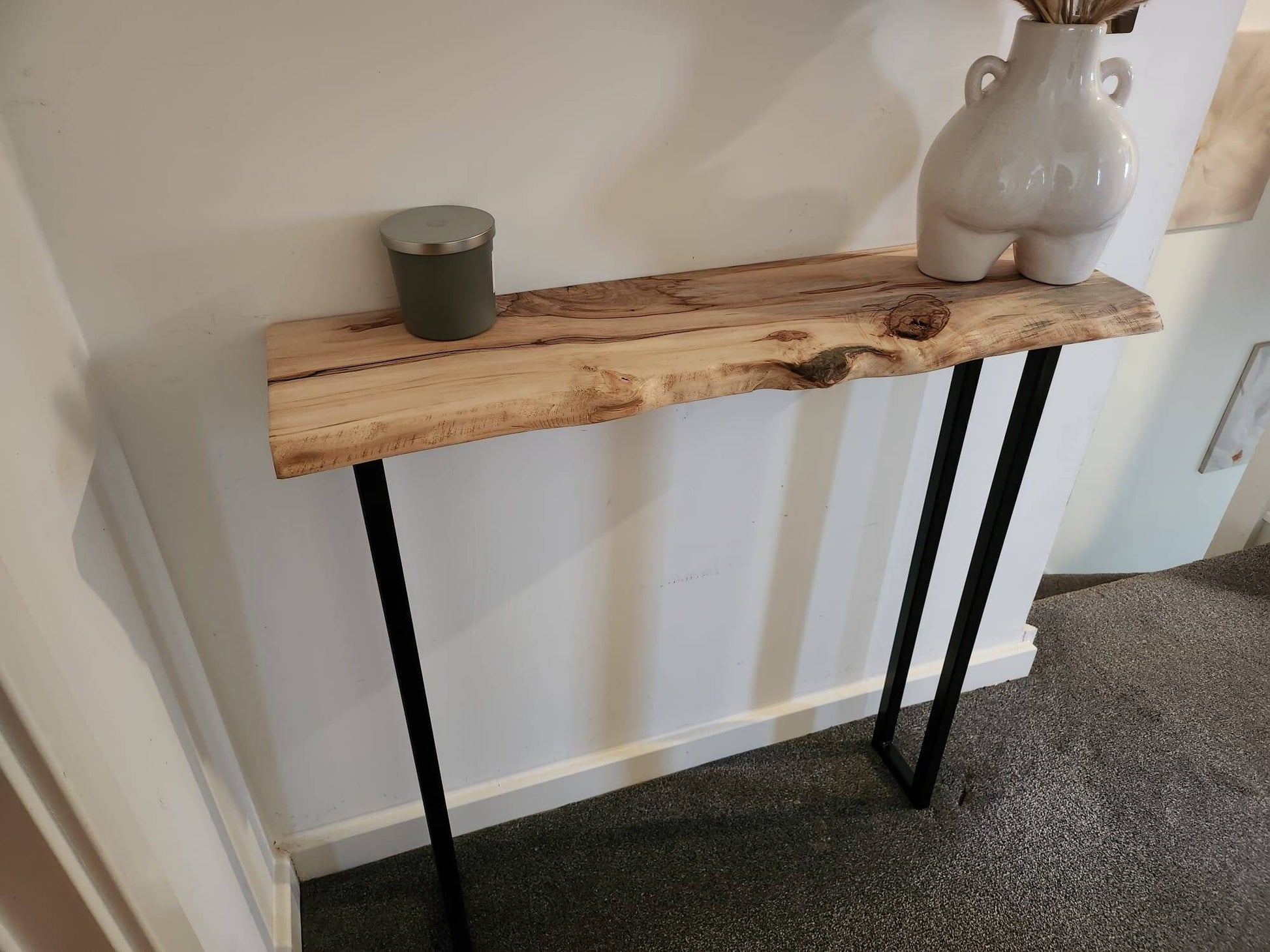 Stunning Live Edge Solid Spalted Horse Chestnut Entryway Table with Square Legs made from beautiful English Hardwood