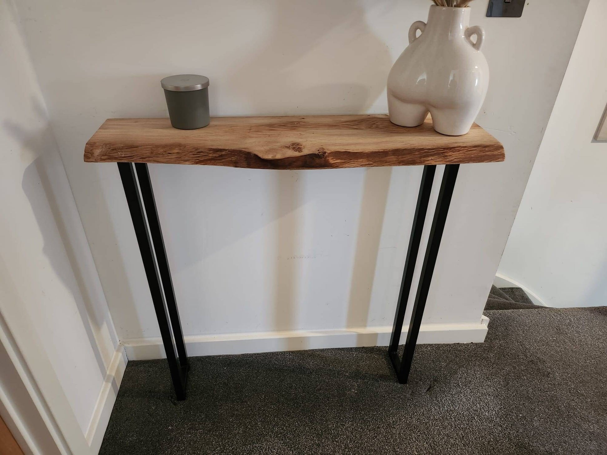 Stunning Live Edge Solid Spalted Horse Chestnut Entryway Table with Square Legs made from beautiful English Hardwood